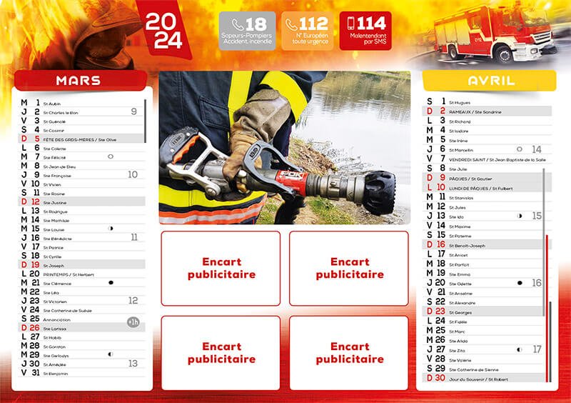 Calendrier sapeurs-pompiers 2024 personnalisable